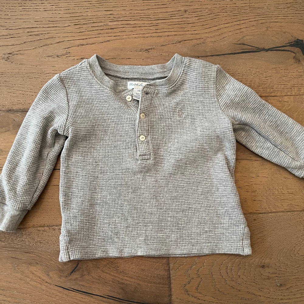 Ralph Lauren gray Henley waffle knit thermal shirt size 12 months